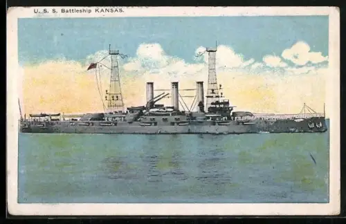 AK Kriegsschiff USS Kansas auf See