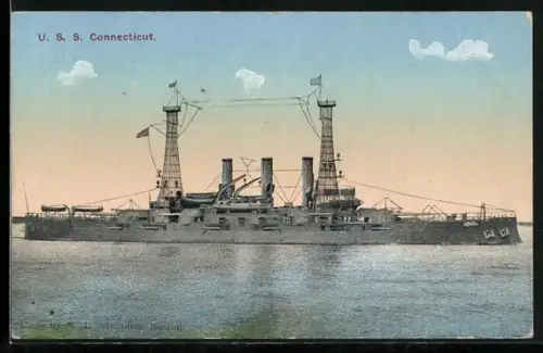 AK Kriegsschiff USS Connecticut auf See