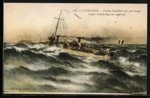 AK Kriegsschiff Contre-Torpilleur par gros temps