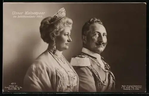 AK Kaiserin Auguste Victoria Königin von Preussen, mit dem Kaiser im Jubiläumsjahr 1913
