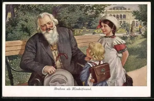 AK Johannes Brahms als Kinderfreund im Park mit Schulkindern