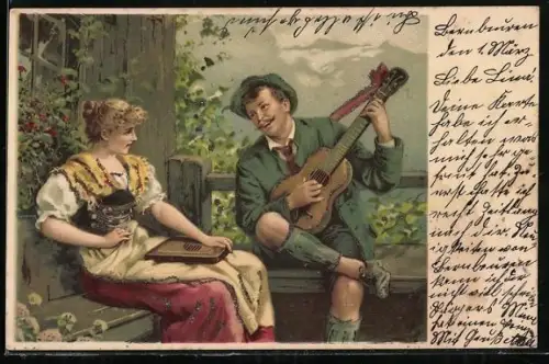 AK Gitarrenspieler und Frau mit Zither
