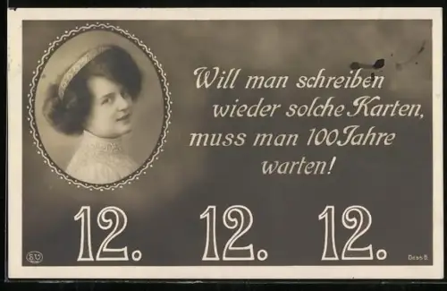AK Datum 12.12.1912, Frauenporträt