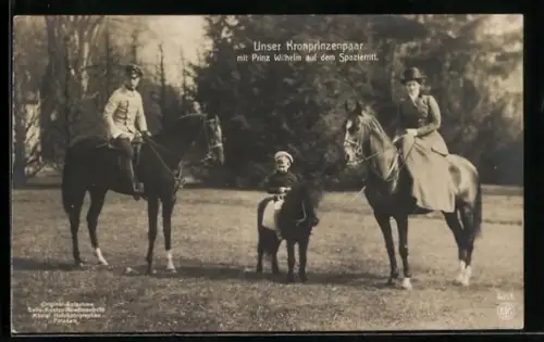 AK Prinz Wilhelm von Preussen, Ausritt mit dem Kronprinzenpaar im Garten
