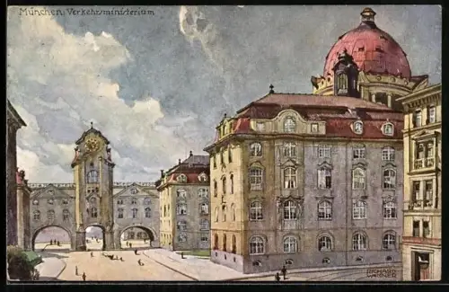 Künstler-AK Richard Wagner: München, Strassenpartie am Verkehrsministerium