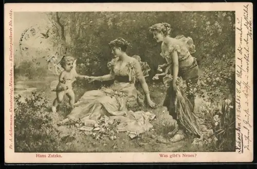 Künstler-AK Hans Zatzka: Was gibt`s Neues?, Amor und Fräuleins
