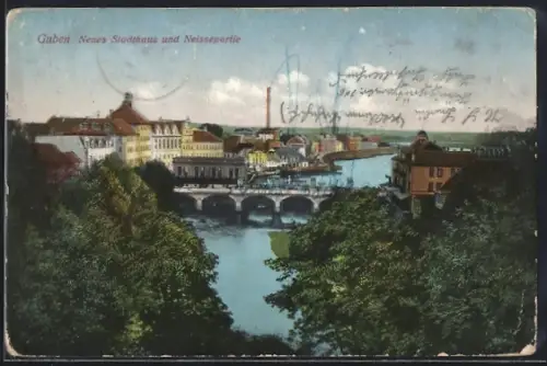 AK Guben, Neues Stadthaus und Neissepartie