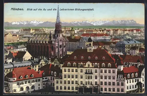 AK München, Blick auf die Au und die Lehrerinnen Bildungsanstalt