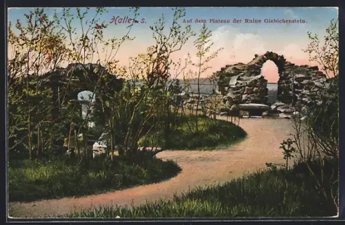 AK Halle a. S., Auf dem Plateau der Ruine Giebichenstein