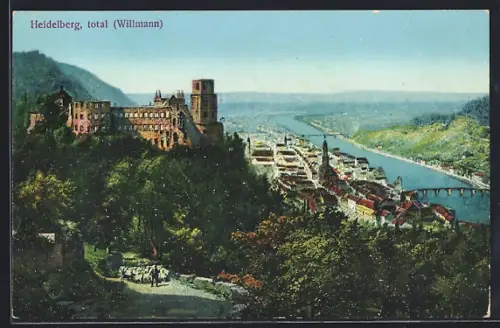 AK Heidelberg, Totalansicht mit Burg