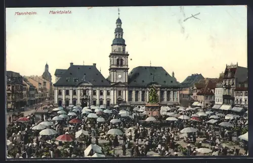 AK Mannheim, Marktplatz mit Rathaus