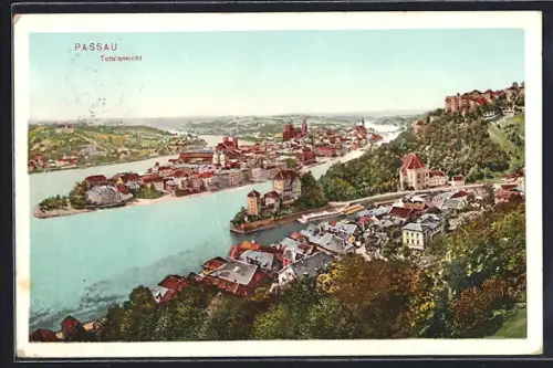 Künstler-AK Passau, Totalansicht