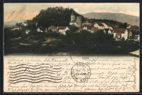 AK Lindenfels, Ortsansicht mit altem Turm