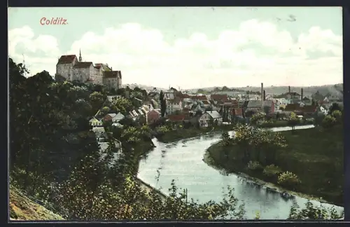 AK Colditz, Teilansicht mit Schloss