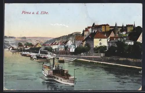 AK Pirna a. d. Elbe, Uferpartie mit Schloss