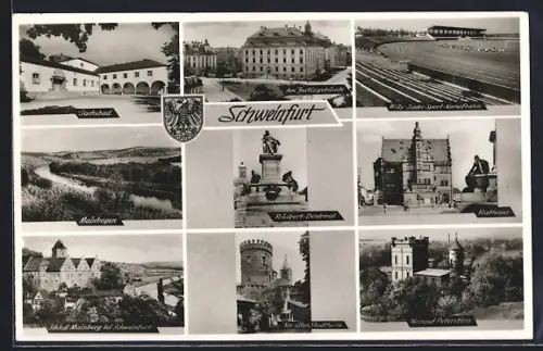 AK Schweinfurt, Justizgebäude, Rathaus, Rückert-Denkmal