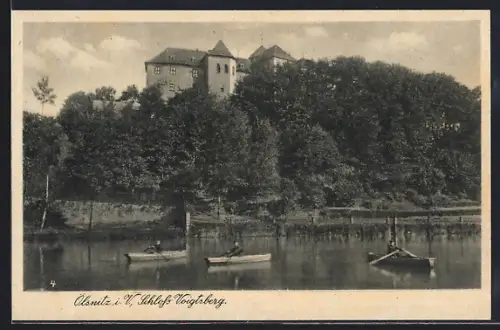 AK Ölsnitz i. V., Ruderboote unter dem Schloss Voigtsberg