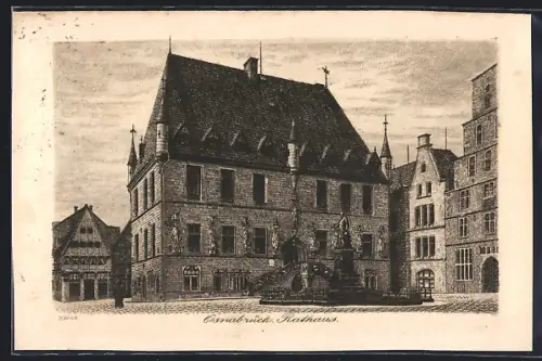 Künstler-AK Osnabrück, Rathaus und Denkmal