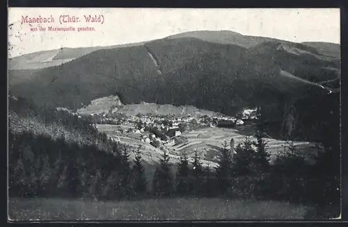 AK Manebach, Panorama von der Marienquelle aus gesehen
