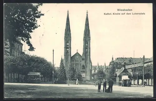 AK Wiesbaden, Katholische Kirche auf dem Luisenplatz
