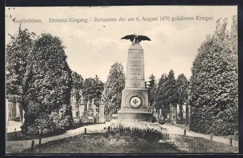 AK Saarbrücken, Ehrental-Eingang, Ruhestätte der am 6. August 1870 gefallenen Krieger