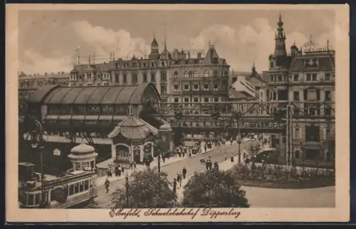 AK Elberfeld, Schwebebahnhof Döppersberg mit Strassenbahn