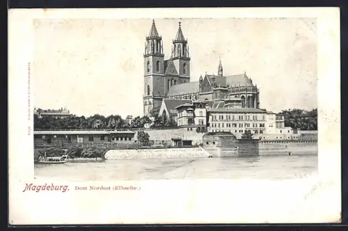 AK Magdeburg, Blick zum Dom und Römisches Bad