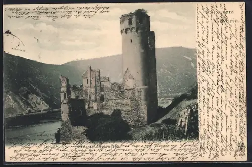 AK Rüdesheim / Rhein, Ruine Ehrenfels mit Blick ins Tal