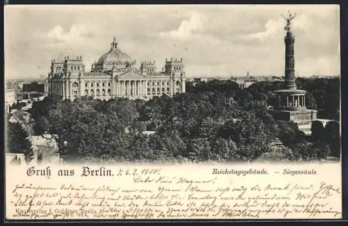 AK Berlin, Reichstagsgebäude mit Siegessäule