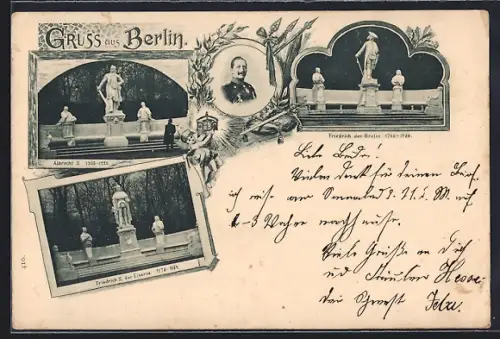 AK Berlin, Denkmäler von Friedrich dem Grossen, Albrecht II und Friedrich der Eiserne