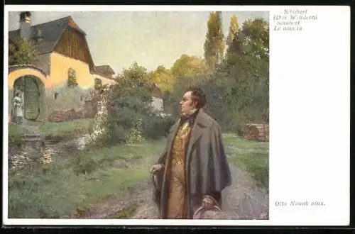 AK Schubert vor einer Wassermühle