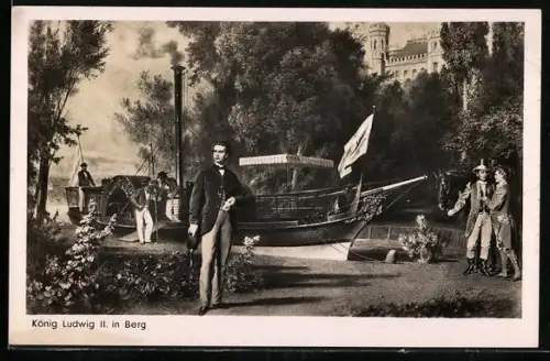 AK König Ludwig II. landet mit Dampfer Tristan in Schloss Berg