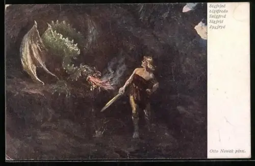 AK Siegfried im Kampf mit dem Drachen in der Nibelungensage