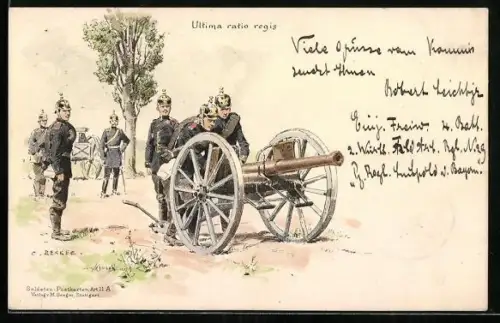 Künstler-AK Carl Becker: Deutsche Artillerie, Artilleristen richten Feldgeschütz aus