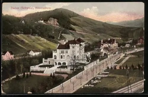 AK Baden, Römerschloss aus der Vogelschau