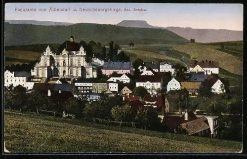AK Albendorf, Ortsansicht mit Heuscheuergebirge