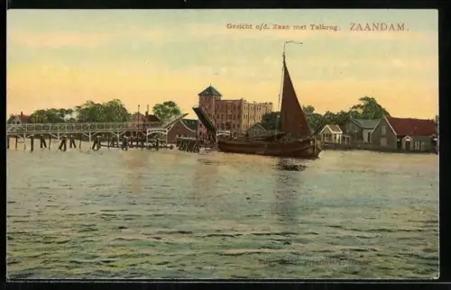 AK Zaandam, Gezicht o. d. Zaan met Tolbrug