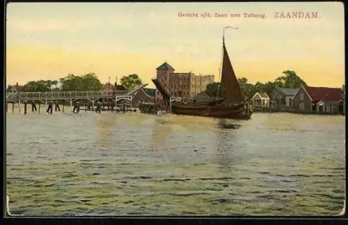 AK Zaandam, Gezicht o. d. Zaan met Tolbrug