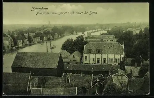 AK Zaandam, Panorama met gezicht o. d. rivier de Zaan