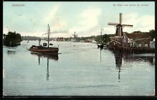 AK Zaandam, De Zaan met molen de Jonker