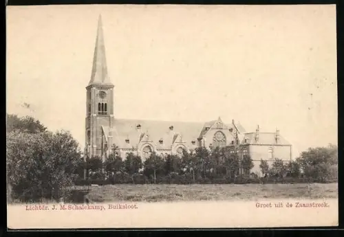AK Zaanstreek, Kirche mit Bäumen