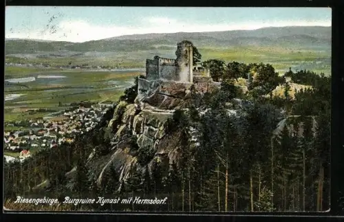 AK Hermsdorf, Burgruine Kynast mit Hermsdorf am Fusse des Berges
