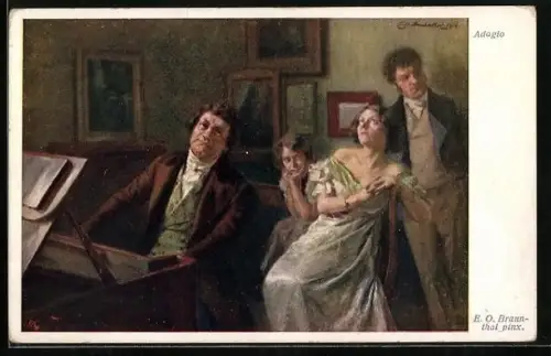 Künstler-AK E. O. Brauntal: Adiago, Mann spielt auf Klavier