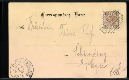 Lithographie Marienbad, Kaffee Egerländer, Egerländer-Stube, Frau in Tracht