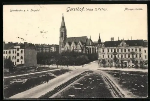 AK Wien, Gersthof, Pfarrkirche z. h. Leopold und Alseggerstrasse