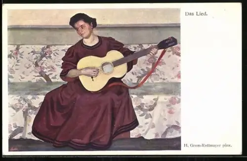 AK Junge Frau übt fleissig das Gitarre spielen