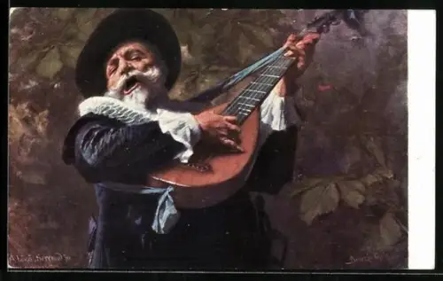 Künstler-AK Musikant mit Laute