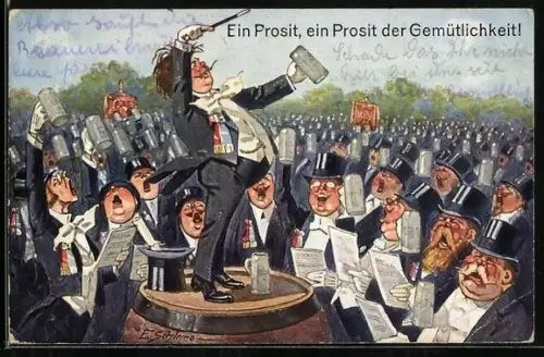 Künstler-AK F.Schlemo: Sänger singen Loblied auf das Bier