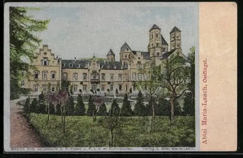 Seiden-Imitations-AK Wehr / Laacher See, Abtei Maria-Laach