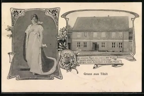 AK Tilsit, Königin Luise von Preussen im Portrait und Haus